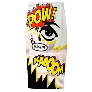 TOPSHOP KABOOM ROY LICHTENSTEIN COMIC BODYCON SKIRT POP ART SIZE 4 RARE